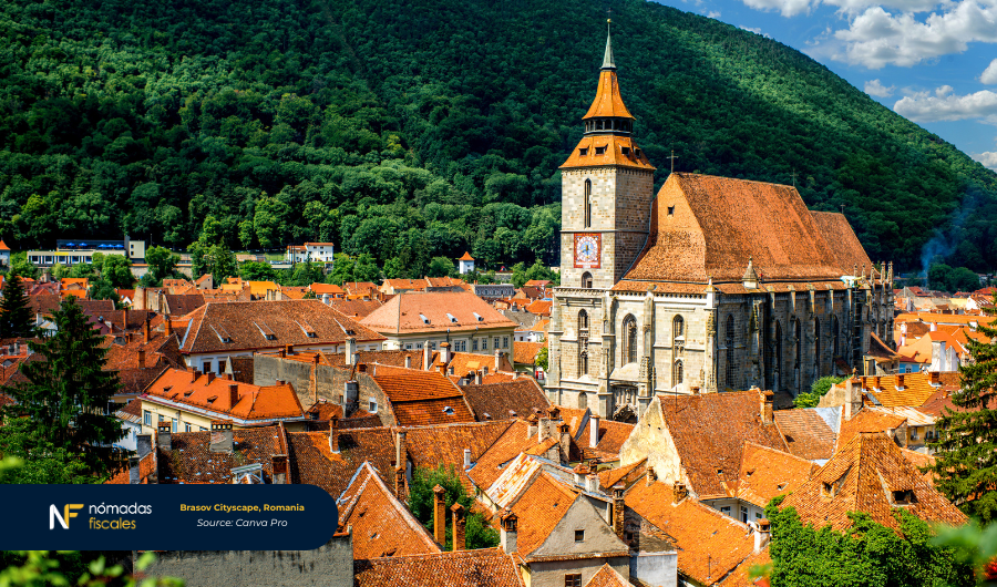 Brasov old town in Romania – medieval architecture with Carpathian mountain backdrop highlighting Romania’s cultural charm and tax advantages for entrepreneurs