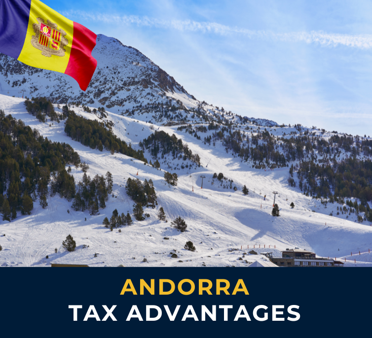 Ski resort in Pyrenees mountains Andorra with snowy slopes and skiers – tax benefits for digital nomads and residents