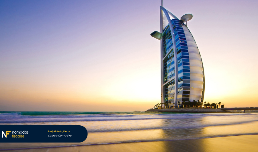 Burj Al Arab in Dubai – iconic sail-shaped luxury hotel symbolizing the UAE’s modernity, tax-free lifestyle, and appeal for entrepreneurs and digital nomads seeking residence in a 0% tax jurisdiction.