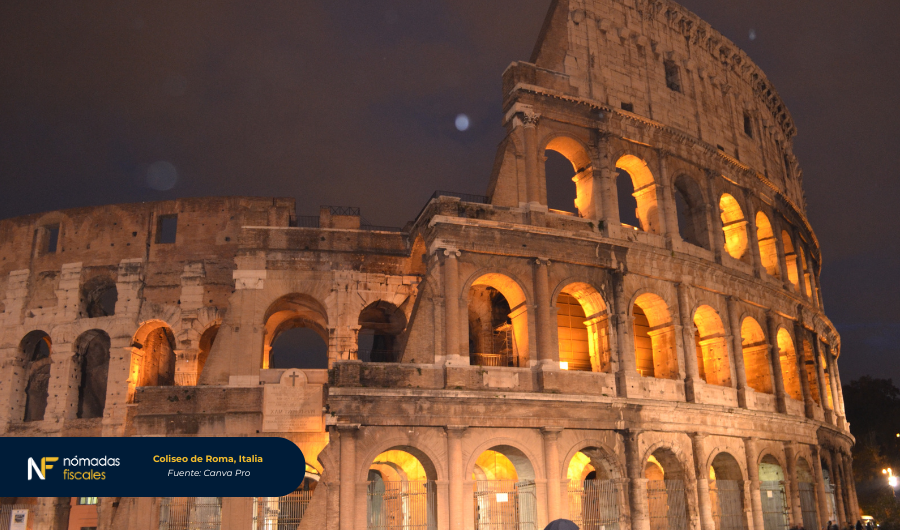 Coliseo en Roma, Italia – monumento icónico que representa el estilo de vida y los beneficios fiscales para nómadas digitales y expatriados