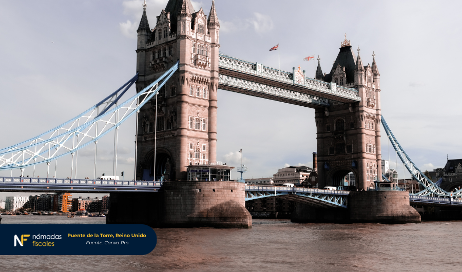 Tower Bridge en Londres, Reino Unido – emblemático puente británico que simboliza la transición del país del régimen fiscal non-dom al nuevo sistema FIG para expatriados e inversores.