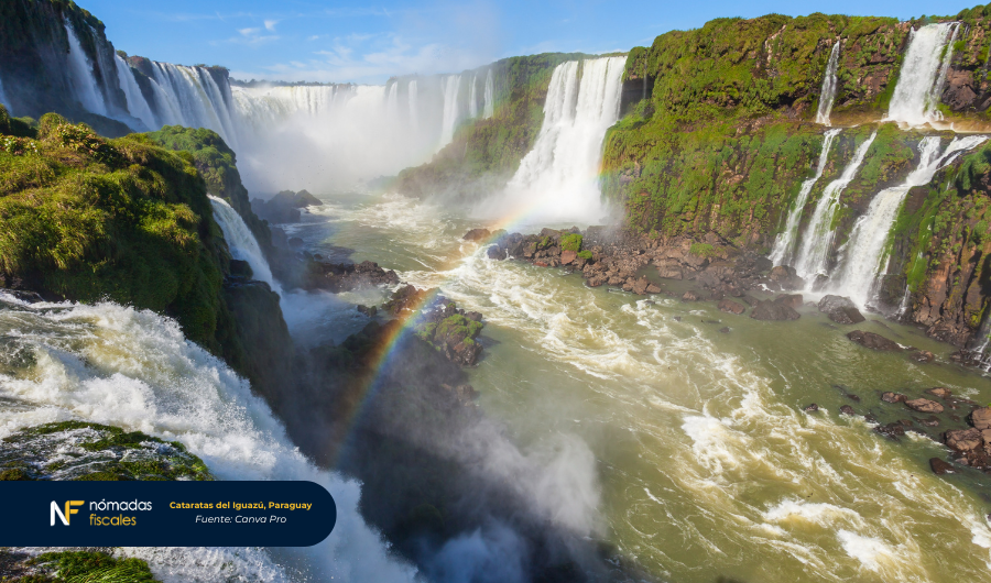 Cataratas del Iguazú en la frontera de Paraguay con selva verde y potentes cascadas – destino de residencia fiscal en Paraguay para emprendedores y nómadas digitales