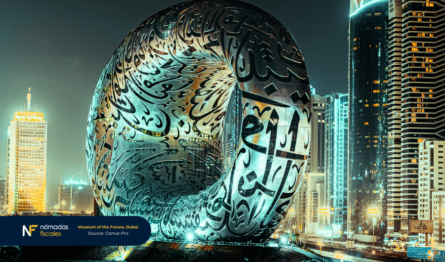 Museum of the Future in Dubai with futuristic architecture and blue sky – tax-free destination UAE for digital nomads and entrepreneurs